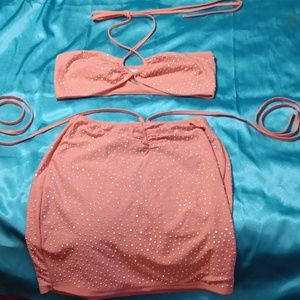 Dolls Kill × Hot & Delicious AB Rhnestone Crop Top & Skirt 2pc Set (M)